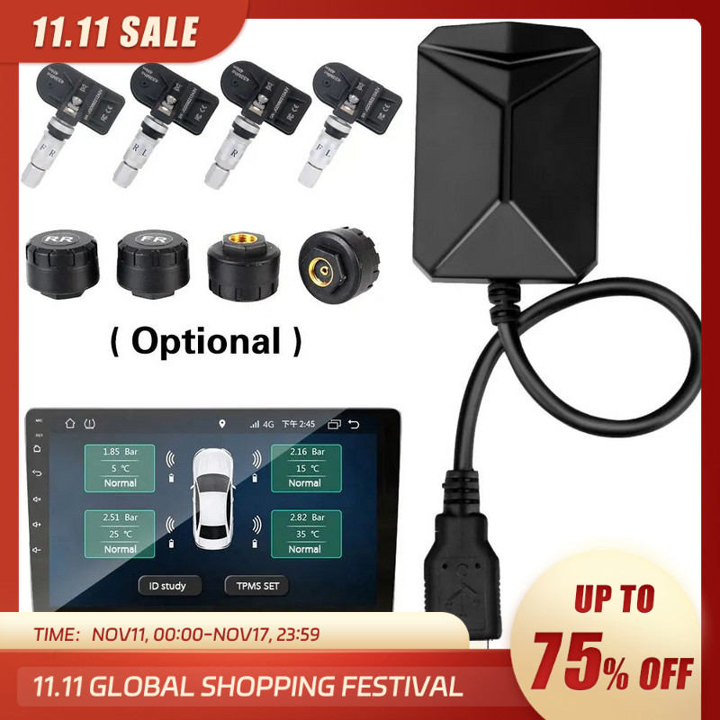Navigasi Android TPMS Dengan 4 Sensor Sistem Alarm USB Android Mobil TPMS Transmisi Nirkabel Sistem 