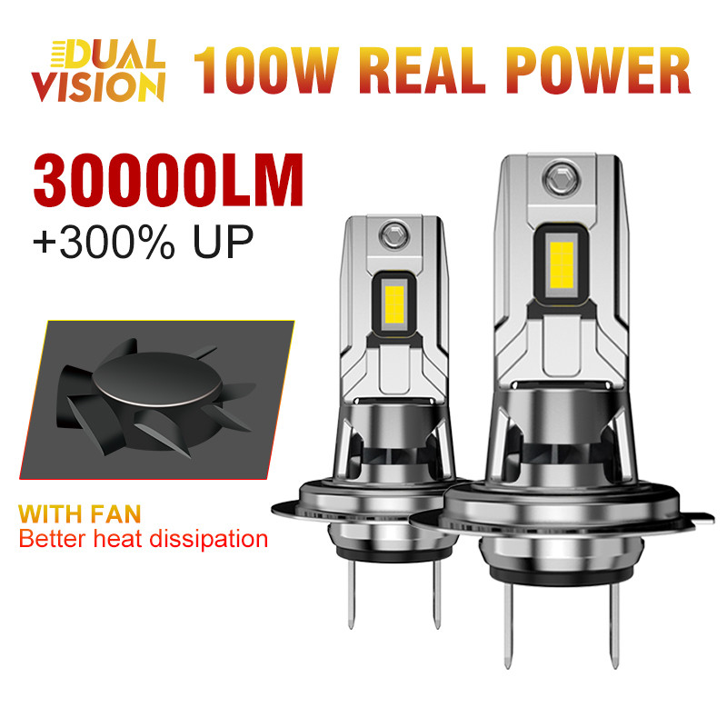 Lampu LED Turbo H7 100W 60000LM Lampu Depan Mini Canbus Bohlam Lampu Depan LED Mobil Nirkabel dengan