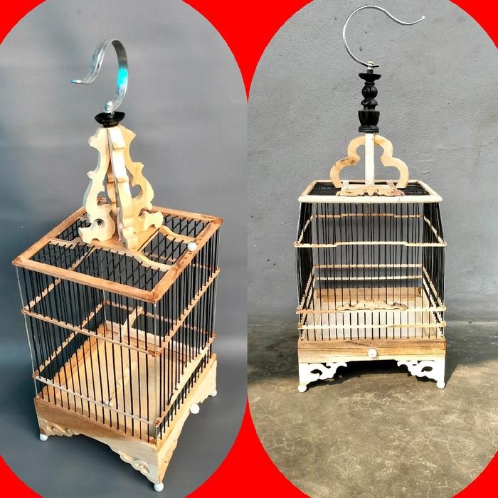 AMBRUKAN SANGKAR BURUNG CUNGKOK KOTAK KAYU JATI JERUJI BAMBU HITAM SIAP RAKIT sogon yang bagus