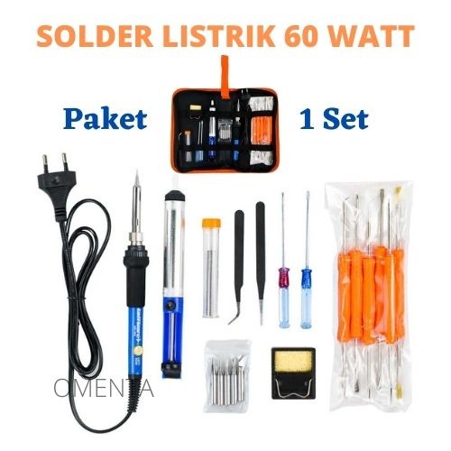 Solder Listrik Set 60 Watt Paket Solder Alat Servis Elektronik Lengkap Peralatan Soldier Listrik Hp