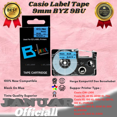 

Compatible Casio Label Tape 9mm BYZ 9BU Black On Blue