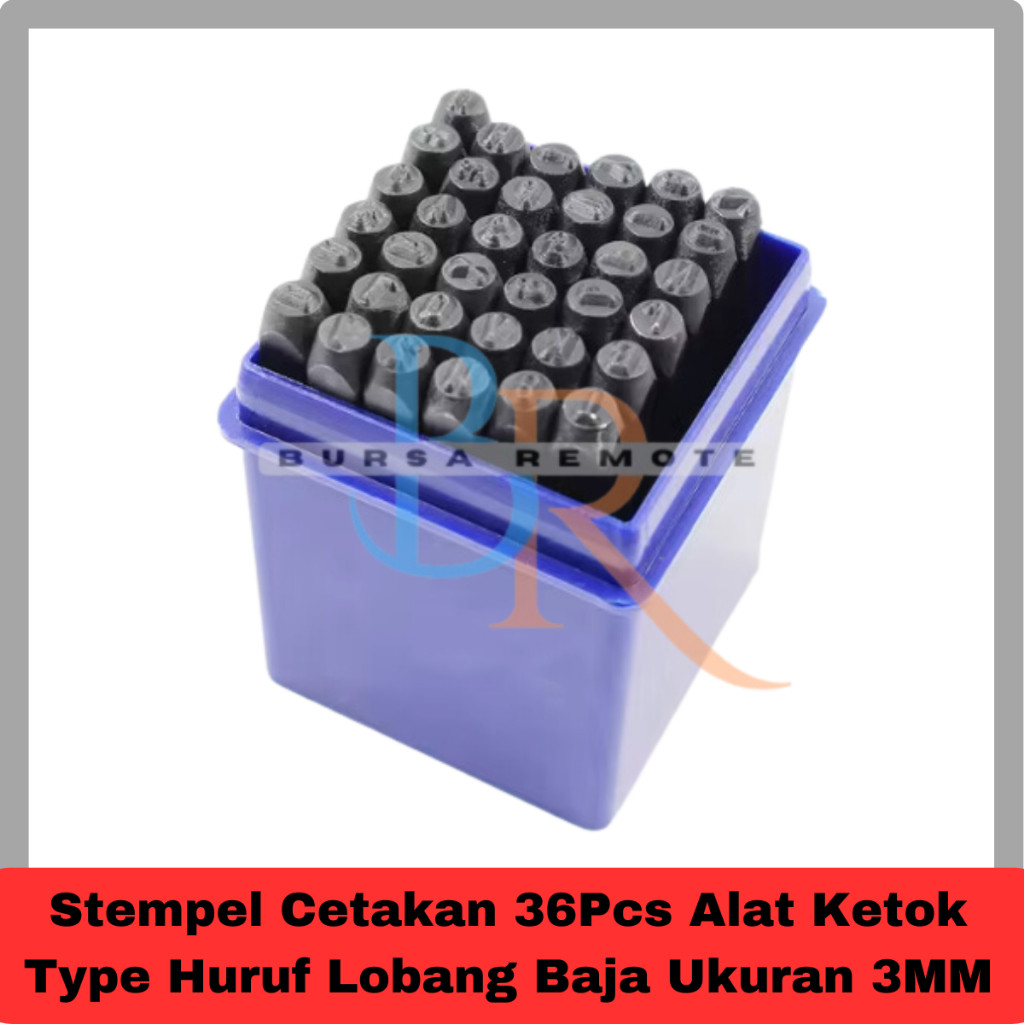 

Stempel Cetakan 36Pcs Alat Ketok Type Huruf Lobang Baja Ukuran 3MM