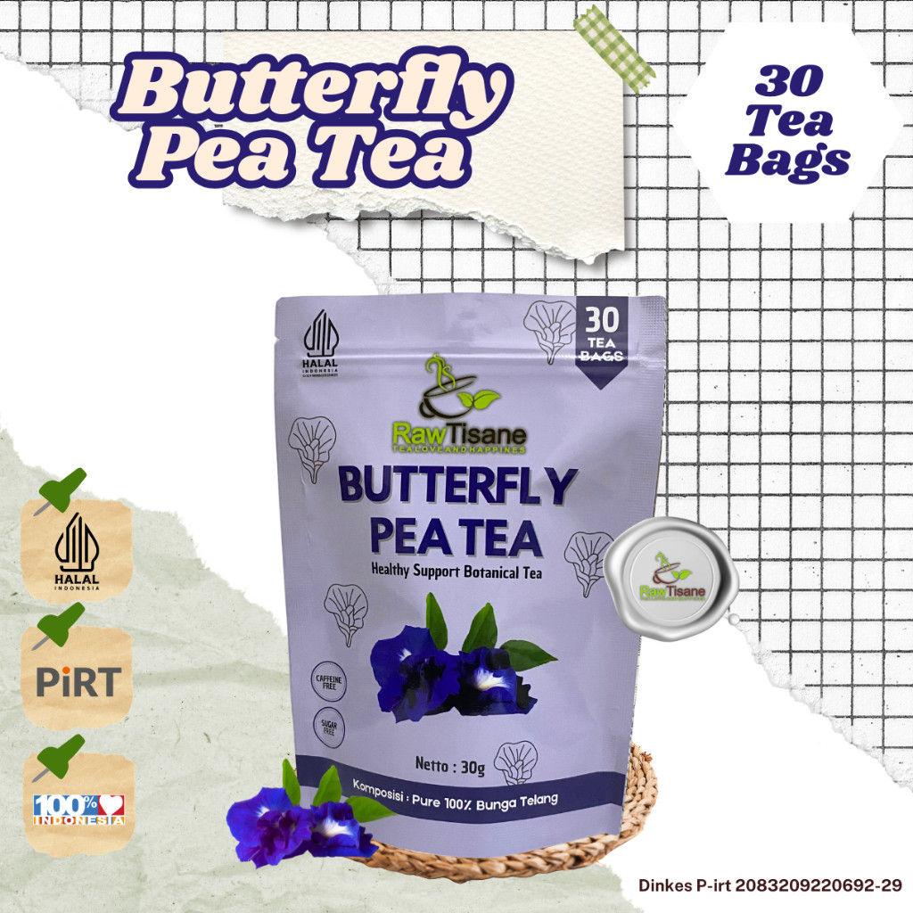 

RAW TISANE Butterfly Pea Tea : Blue Butterfly Pea Flower Tea / Teh Celup Bunga Telang 30 Tea Bag