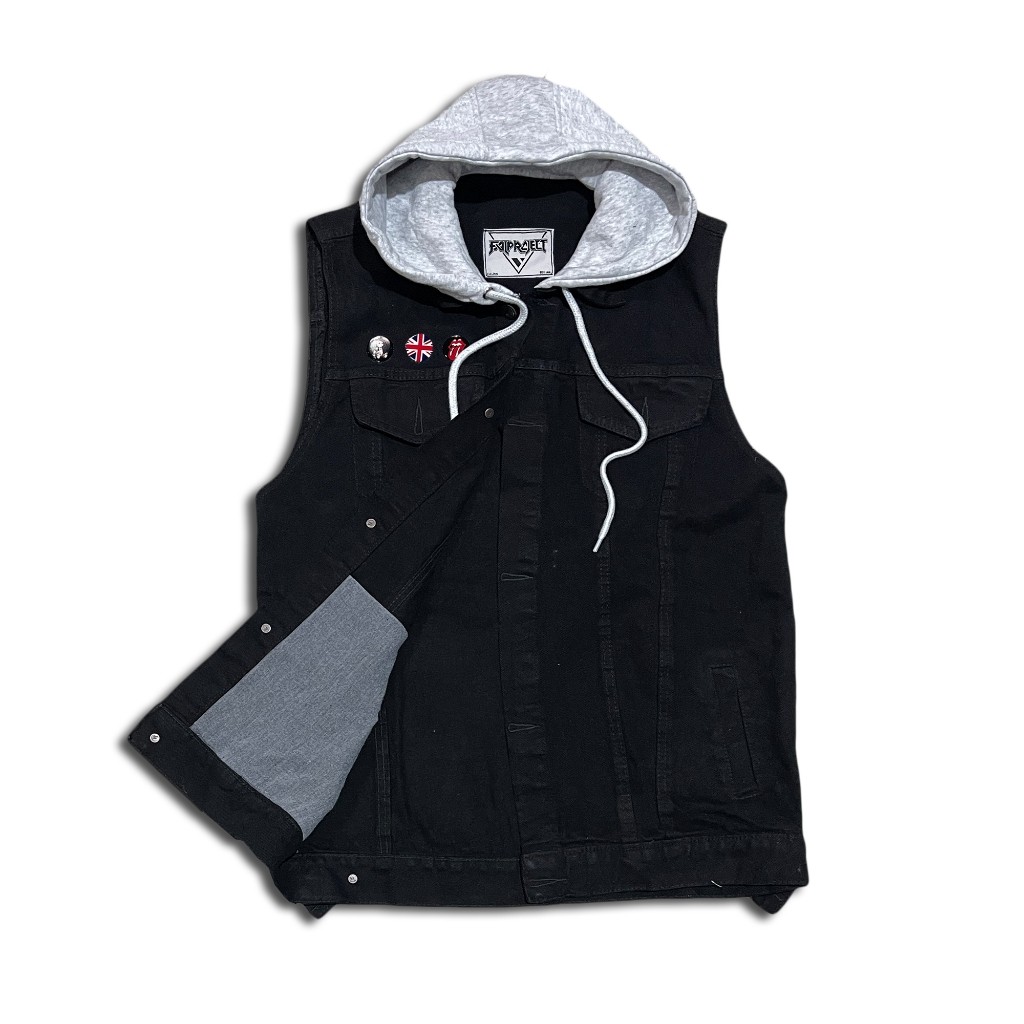 Vall JAKET ROMPI PRIA vest denim hoodie CASUAL JAKET JEANS ROMPI DENGAN AKSESORIS hoodie