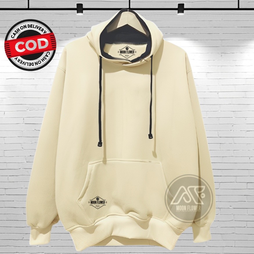 Vall Sweater Polos Pria Distro Warna Cream Hodie Cowok Aesthetic Hoodie Oversize Polos Brand Moon
