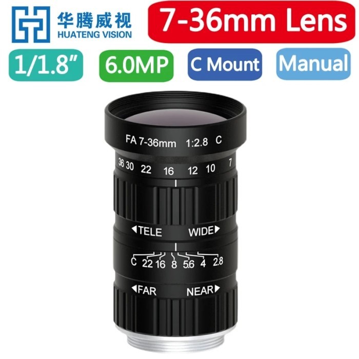 HD 5MP Zoom 7-36mm C-Mount Industrial Lens Without Distortion