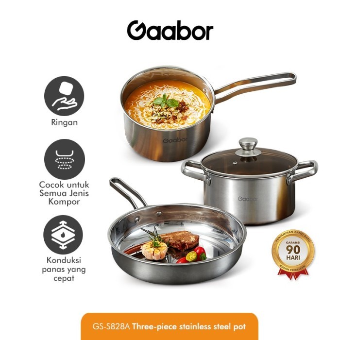 Gaabor Panci Set 3 Item Panci Sop Panci Susu Wajan Penggorengan Anti
