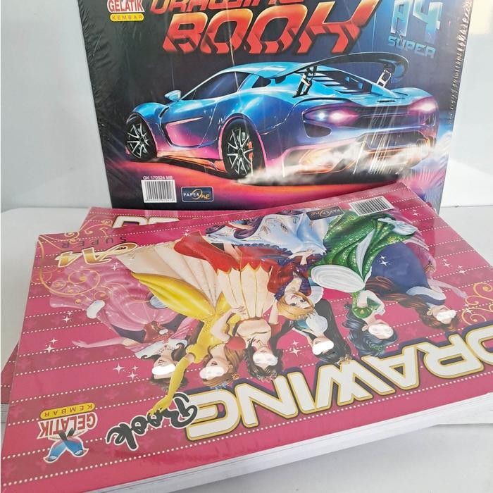 

delima.merah (10pcs) Buku Gambar kertas A4 Tebal Murah Motif Cewek Cowok/ Drawing Book Alat