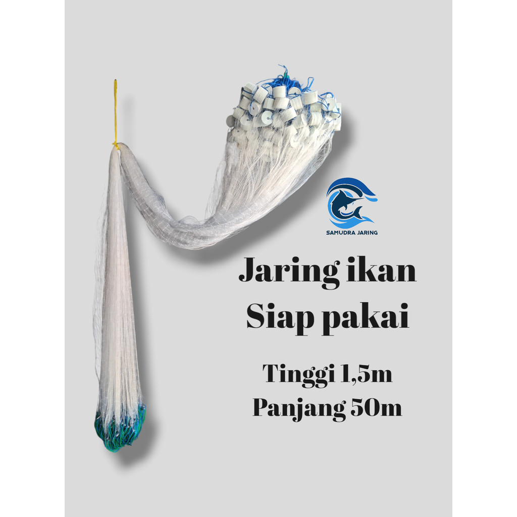 TREA Jaring ikan siap tinggi 1,5m panjang 50m pemberat timah jaring ikan murah jaring pukat