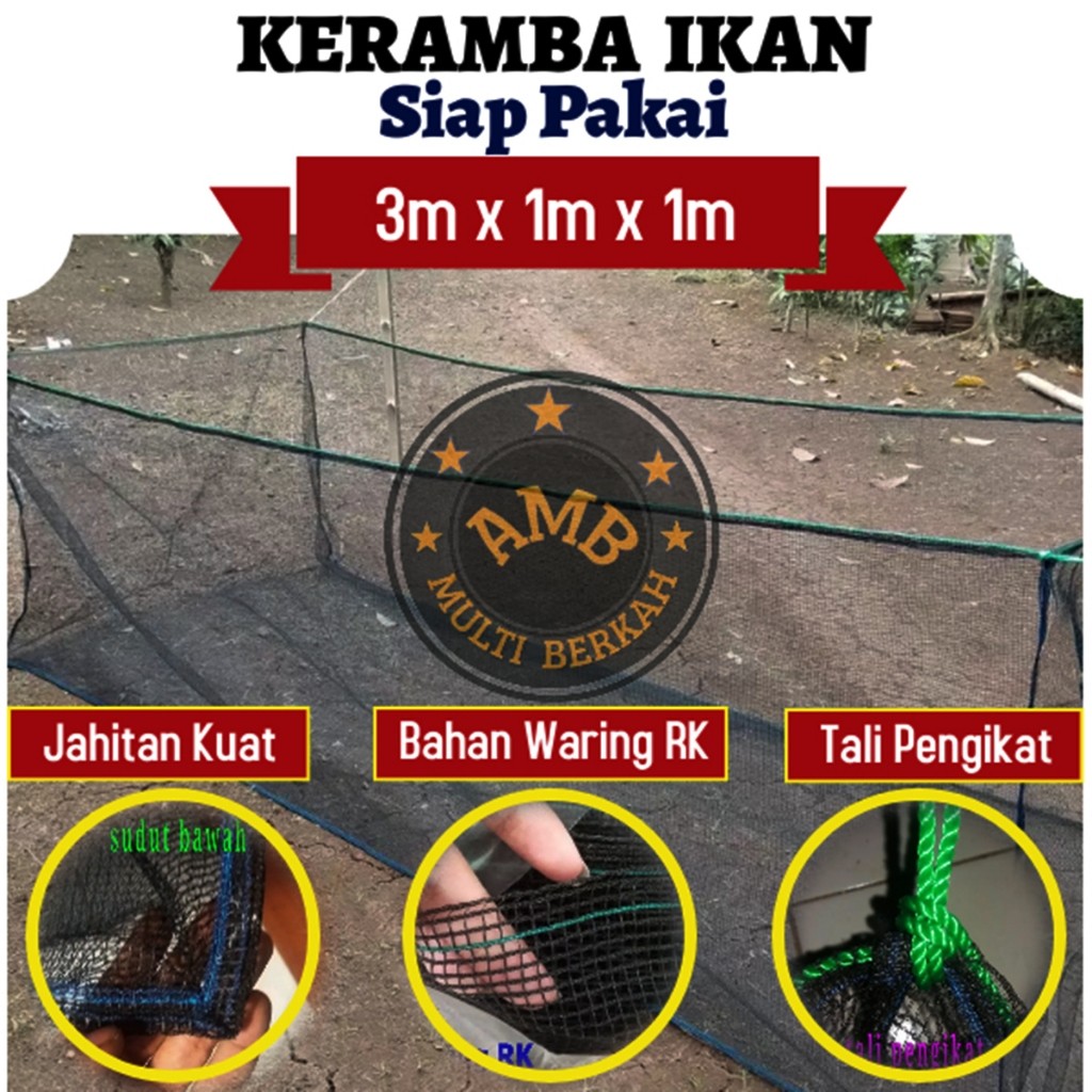 TREA Keramba Ikan Hapa Jaring Ikan Karamba Bahan Waring Ukuran 3m x 1m x 1m