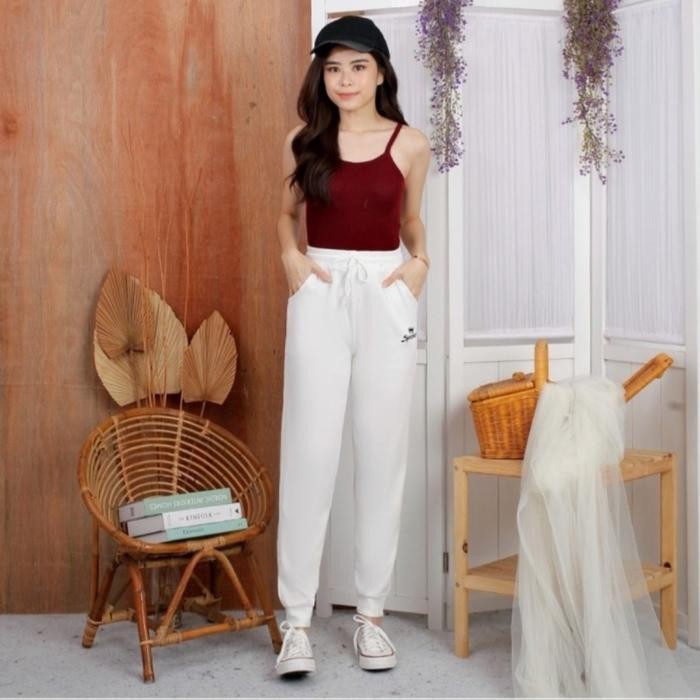 Celana Training Running olahraga Sport polos Impor wanita- Putih