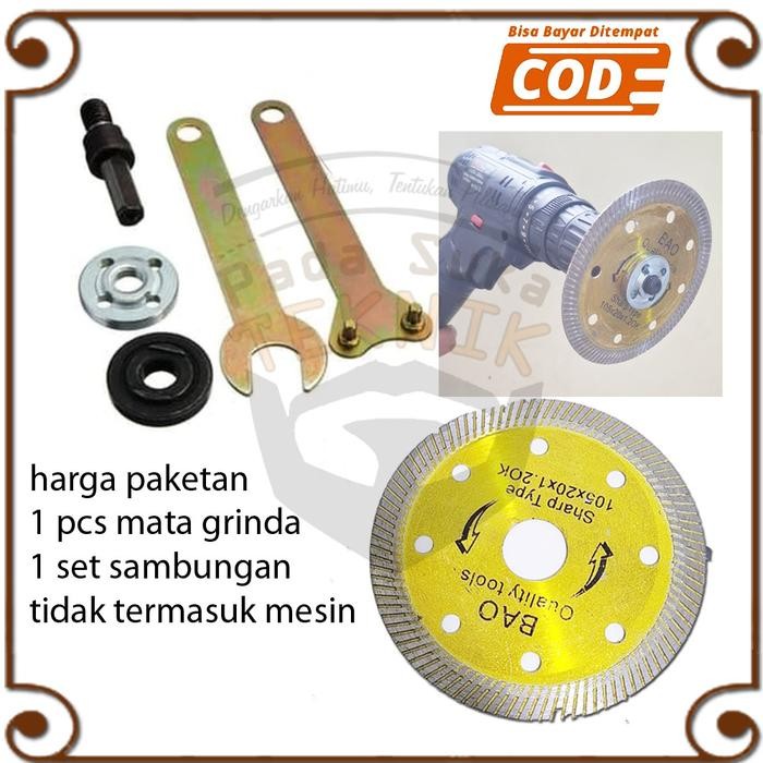 Adaptor Bor Jadi Gerinda Arbor + Mata Gerinda Pemotong Kramik Marmer Granit Tipis Slim