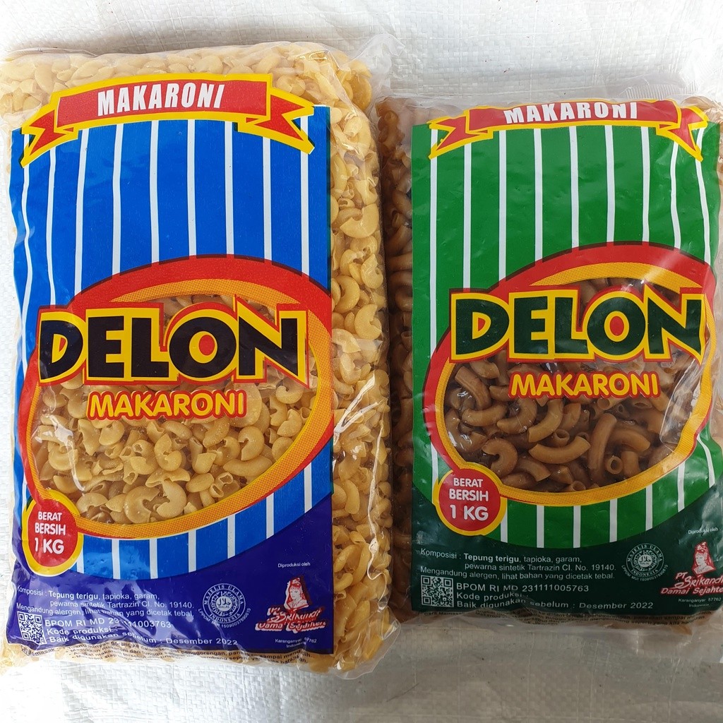

waw [Pack / 1 kg] TERMURAH Makaroni Mentah Merk Delon BIRU rebus bantat HIJAU goreng mekar