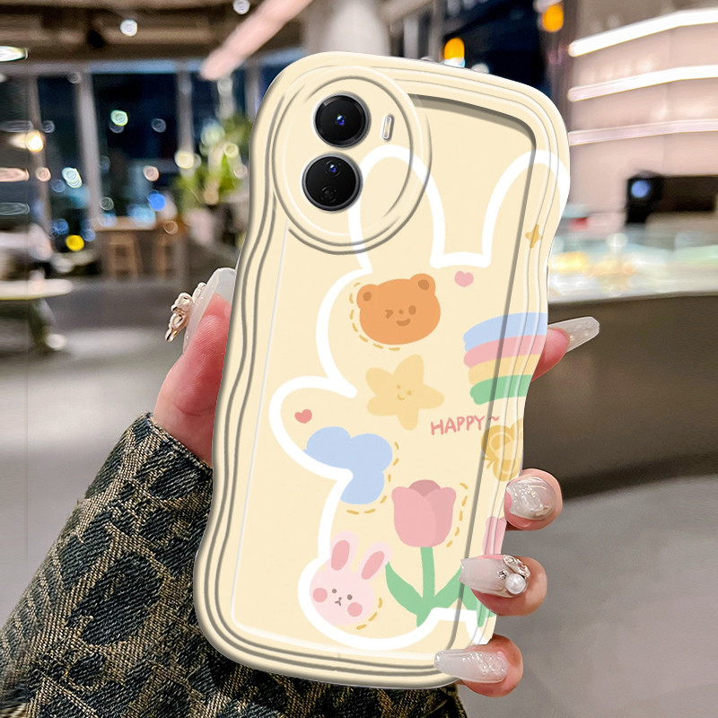 Casing Hp Untuk VIVO Y16 Y35 5G Y56 5G Y35 4G Case Krim gelombang Softcase Silikon Kesing Beruang ke