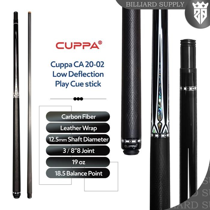 Terlaris Cuppa Premium Ca-20-02 Inlay Play Cue Stick Carbon Low Deflection Stik Billiard - Paket