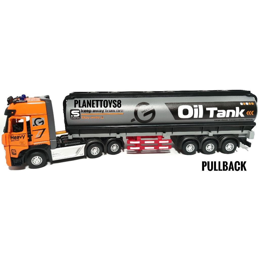Diecast Truk Tangki Oil Tank Alloy Truck Mainan Anak Lampu Suara 1:24