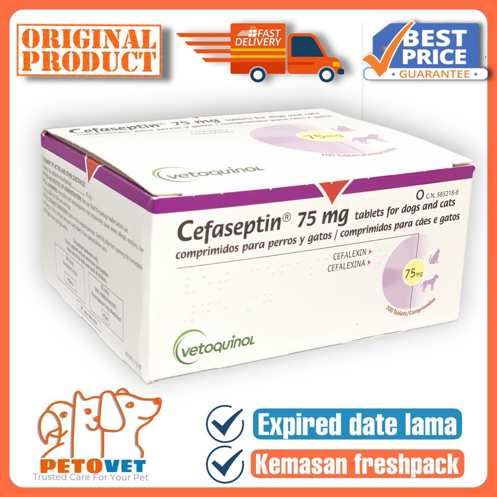Cefaseptin 75 mg obat infeksi kulit anjing / Strip