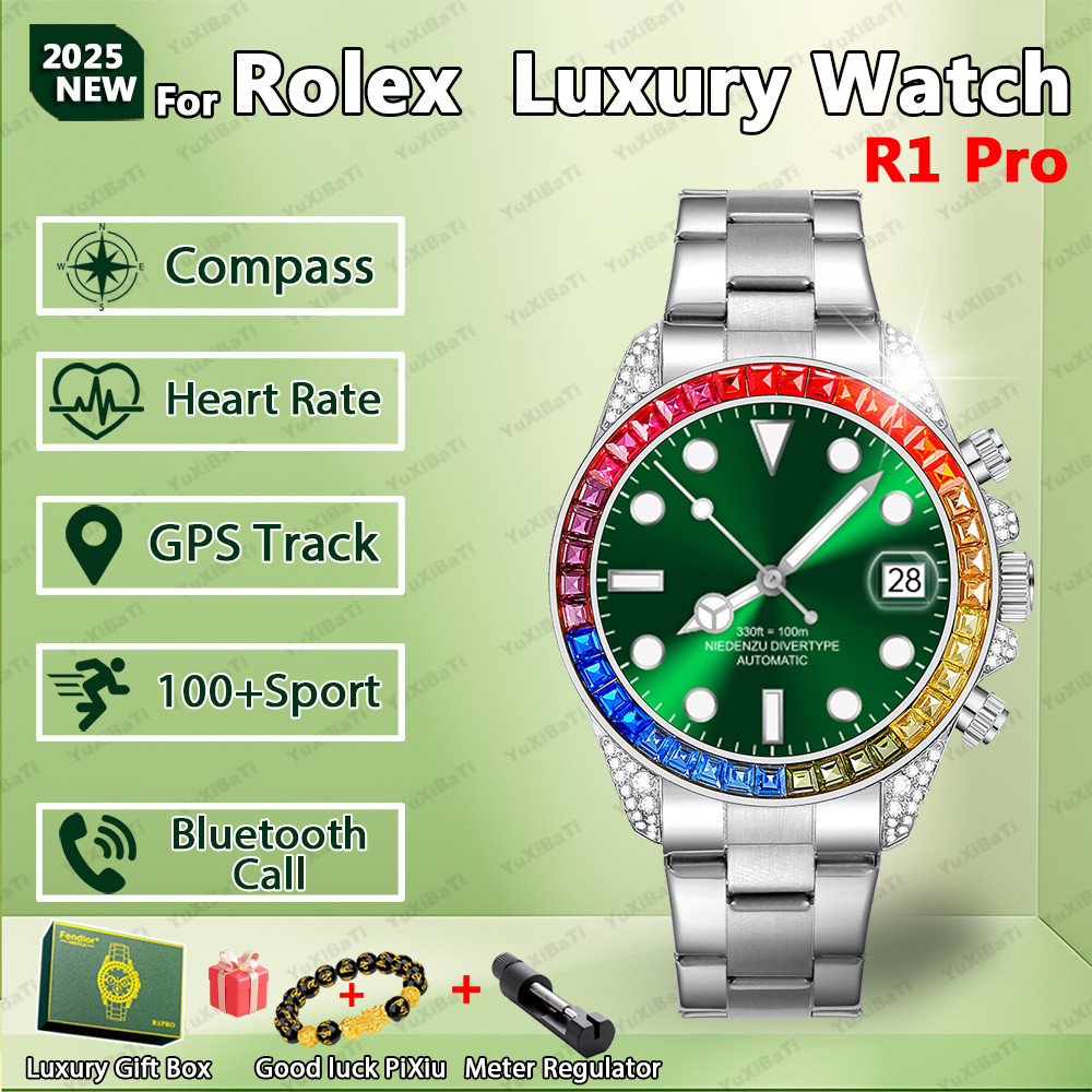 2025 New For Rolex SmartWatch Men Compass GPS Track Smartwatch Amoled Always Displays Temperature Cl