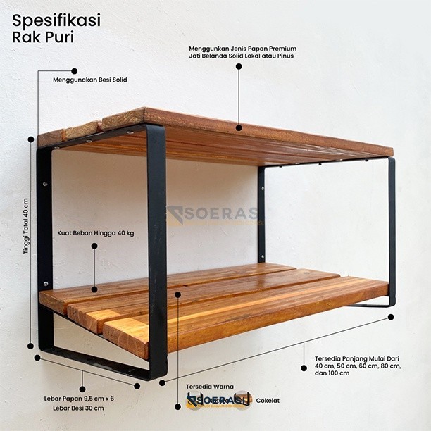 Puri Rak Dinding Tempel Gantung Ambalan Susun Tingkat 2 Ruang Tamu Keluarga Besi Dan Kayu