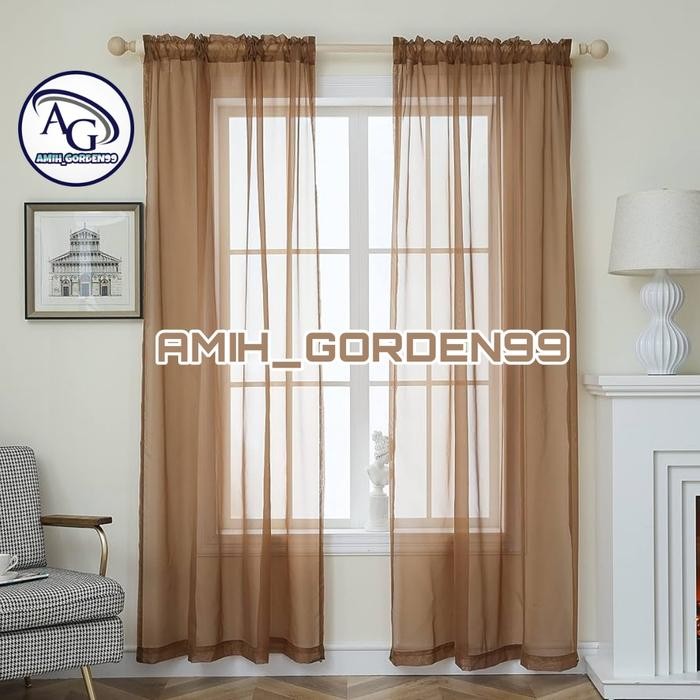 PREMIUM Gorden Vitrase Import Premium Polos Coklat Model Smokring - Korden Vitrase Hordeng Furing