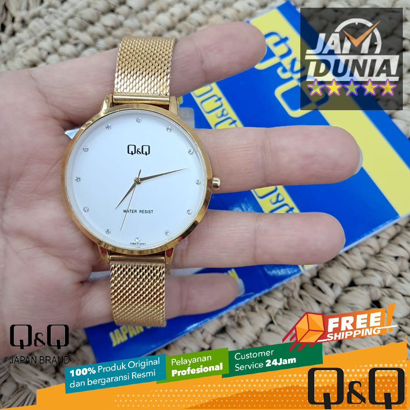 JAM TANGAN ANALOG WANITA Q&Q ORIGINAL QNQ QB57 J031Y QQ QB57J031Y STRAP STAINLESS STEEL EMAS NG B088