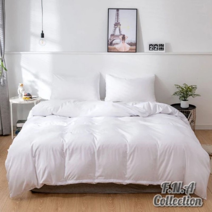 PREMIUM BEDCOVER SET HOTEL/Bedcover+sprei Hotel Motif Full Polos Putih 1 Warna