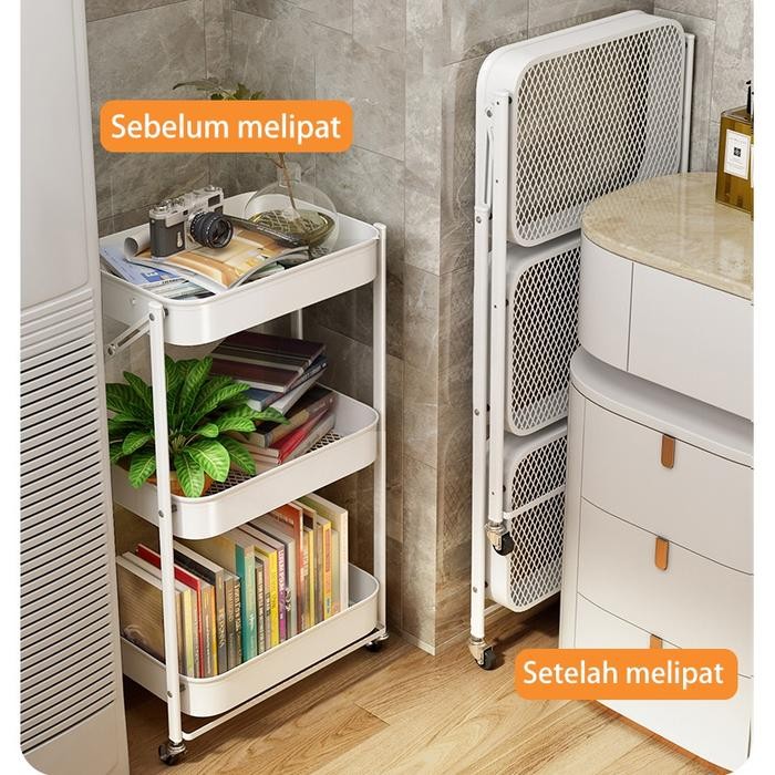 PREMIUM Rak Troli Lipat Penyimpanan Kamar Mandi Dapur Tidur Beroda Minimalis