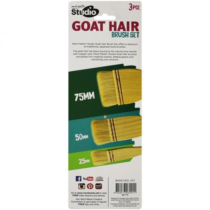 

Mont Marte Studio Goat Hair Brush Set 3Pcs