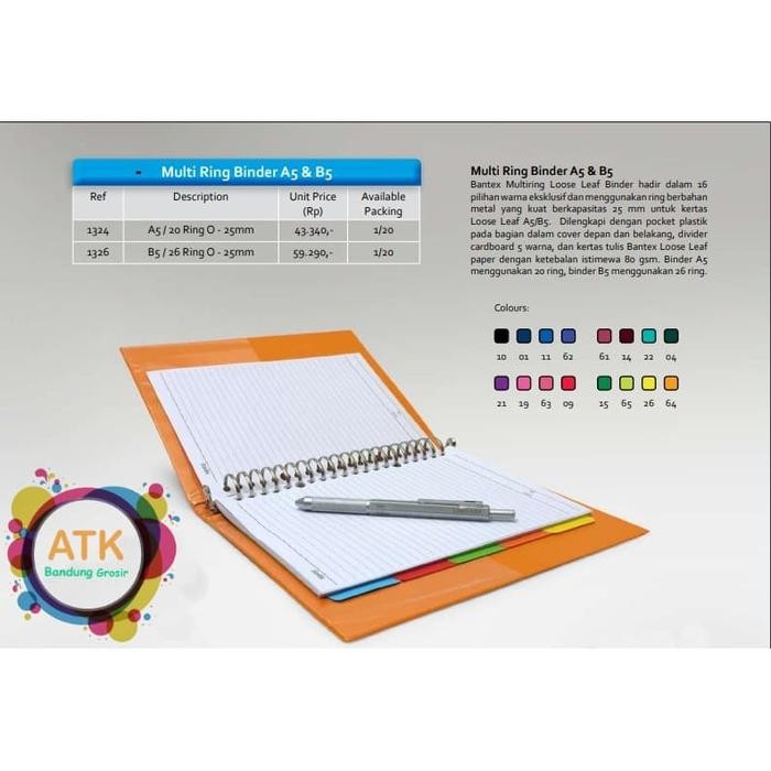

BANTEX MULTIRING BINDER 20 RING 25MM A5 SEMUA WARNA #1324 KODE 1135
