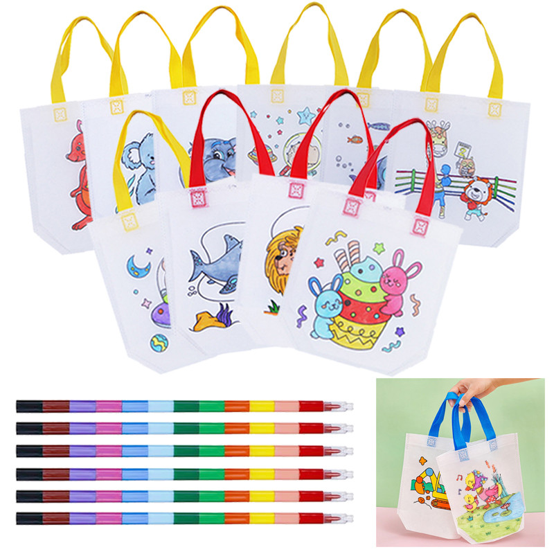 Graffiti Bag with Crayons Single/Double-sided Non-woven Fabric Children DIY Drawing Toys Color