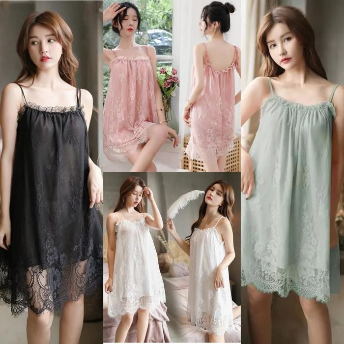 Daster Import Wanita Lingeries Hot Sexy Dress Baju Tidur Brukat Lace