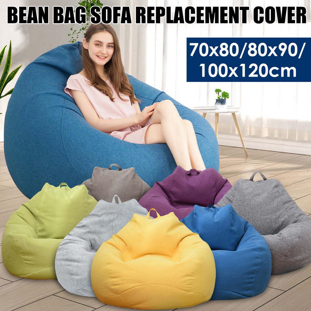 IMPORT Lazy Sofa Cover Without Filler Linen Cloth Solid Lounger Bean Bag Sofa Covers Pouf Puff Couch