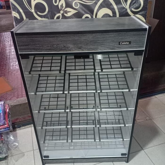 Rak sepatu kayu pintu kaca minimalis , lemari sepatu , HANYA 
