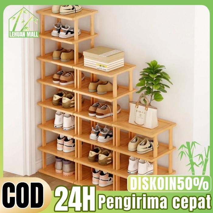 LH-Rak Sepatu Bambu 5-9 Lapis Rak Penyimpanan Sederhana Rak Sepatu Minimalis Datar Penyimpanan