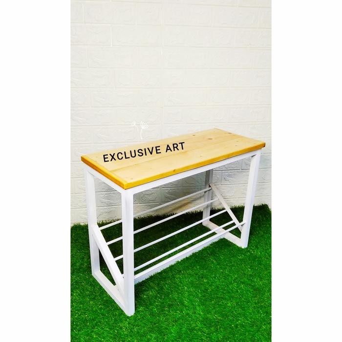 Rak Sepatu 2 Tingkat Rangka Besi Ambalan kayu - Tempat Duduk Kayu