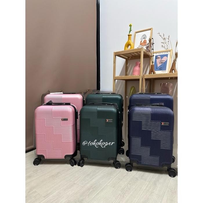 KOPER SWISS POLO 22 INCH BAHAN ABS RODA DOUBLE KUNCI KOMBINASI 3 ANGKA RODA BEUTAR 360 DERAJAT