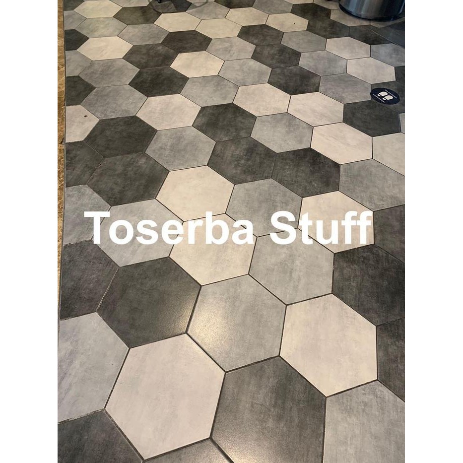 KERAMIK HEXAGONAL SEGI 6 ENAM LANTAI TEMBOK DAPUR HITAM ABU ABU PUTIH