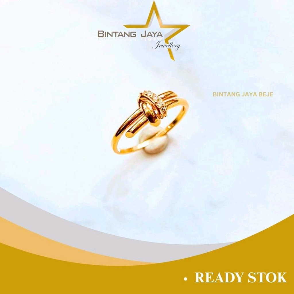 Cincin Emas Asli - Model Simpul M Putih - Kadar 16K | Berat 1,63 Gram - Batu Putih Elegan untuk Acar