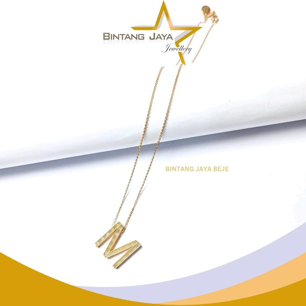 Kalung Emas Asli Rantai Alpha Bold Huruf M Kait Per 40cm – Kadar (16K) 700S, Berat 3,46g – Desain St