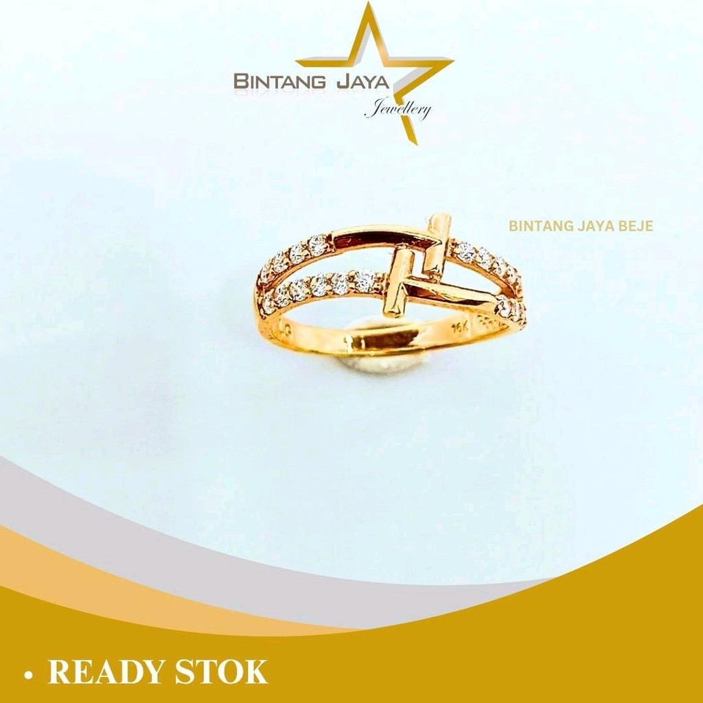 Cincin Emas Asli Tif Tif M Putih Dua Baris - Kadar (16K) - 2,04 Gram Ukuran No 16 - Bertabur Batu Pu