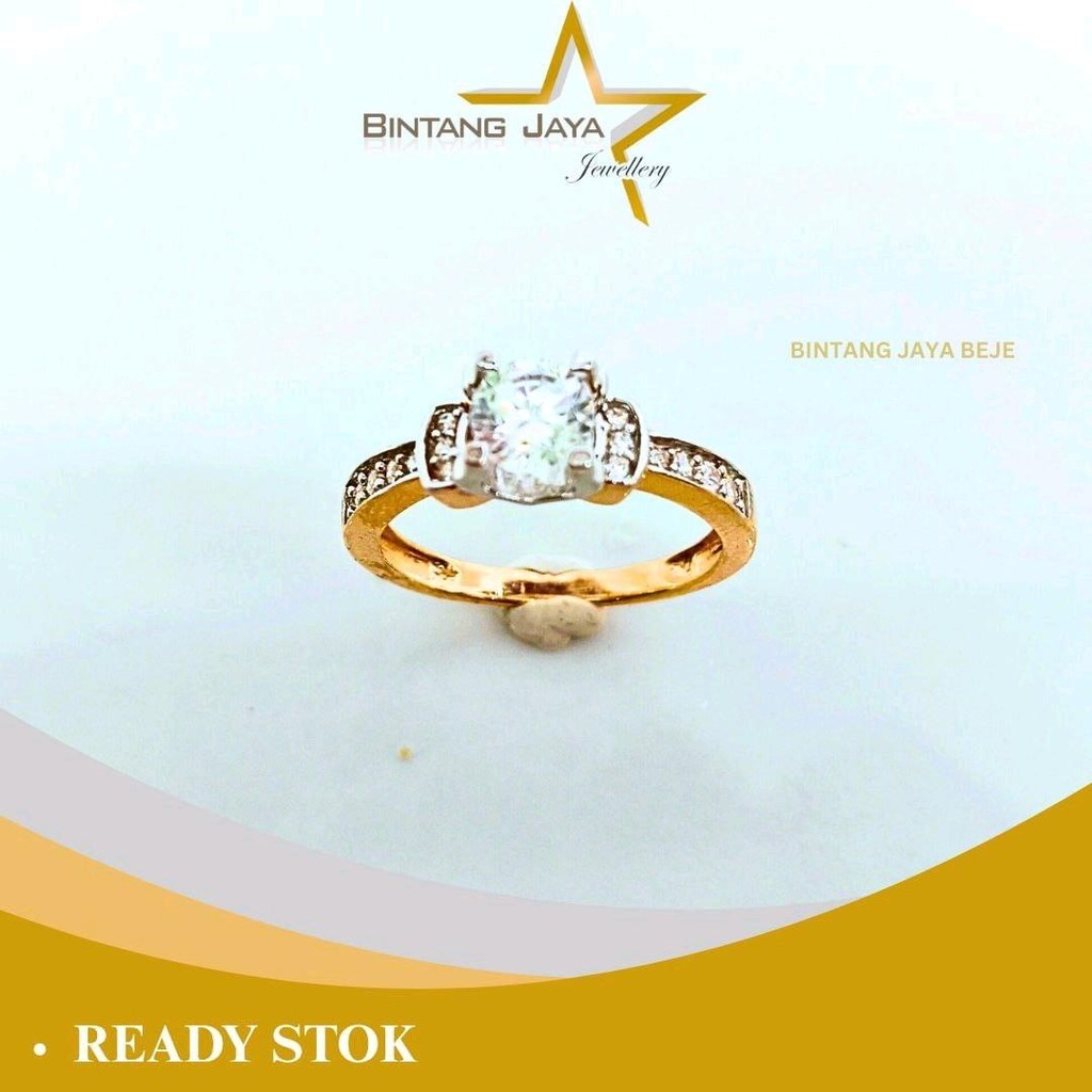 Cincin Emas Asli Solitaire Warna Chrome Putih Samping M Putih - Kadar (16K) - 2,58 Gram Ukuran No 13
