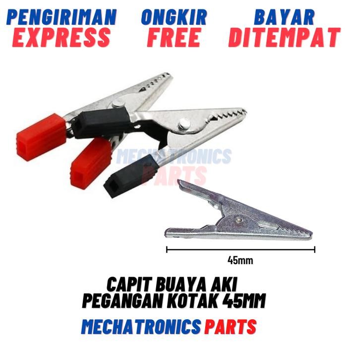 Capit Buaya Aki Pegangan Kotak 50Mm Besar Merah Hitam Sepasang Aligator Clip Tebal 5Cm