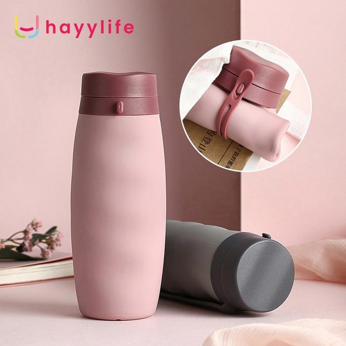 Hayylife Botol Lipat Silikon - Botol Air Portabel Untuk Olahraga Dengan Pegangan, Botol lipat Tali