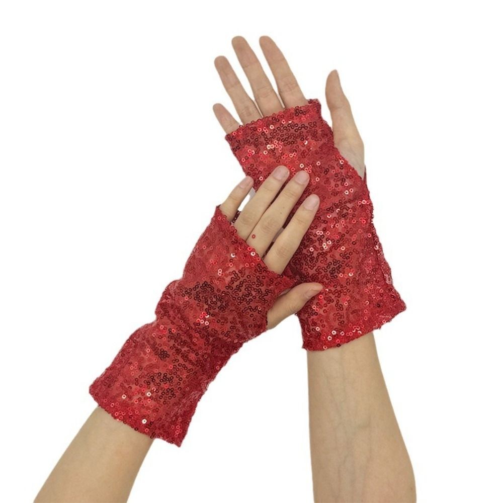 Fashion Vintage Sequins Gloves Fingerless Gothic Cosplay Mittens Short Shining Dancing Gloves
