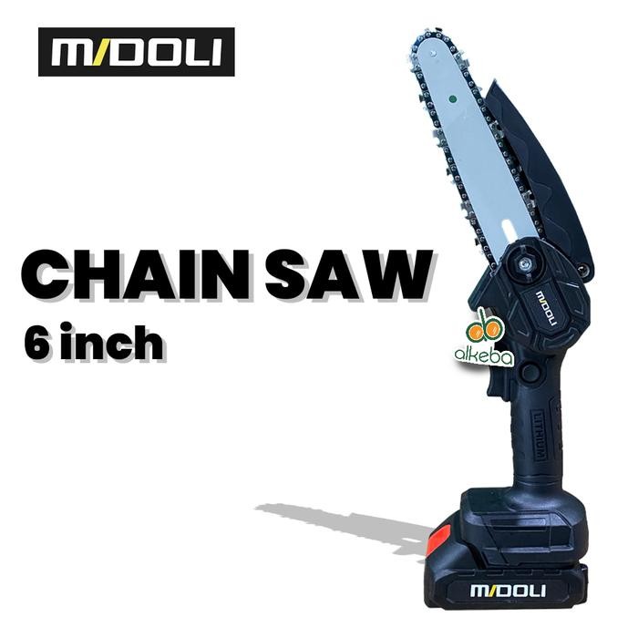 Midoli cordless chainsaw electric mesin gergaji potong kayu dengan batrai ukuran 6-16 inch