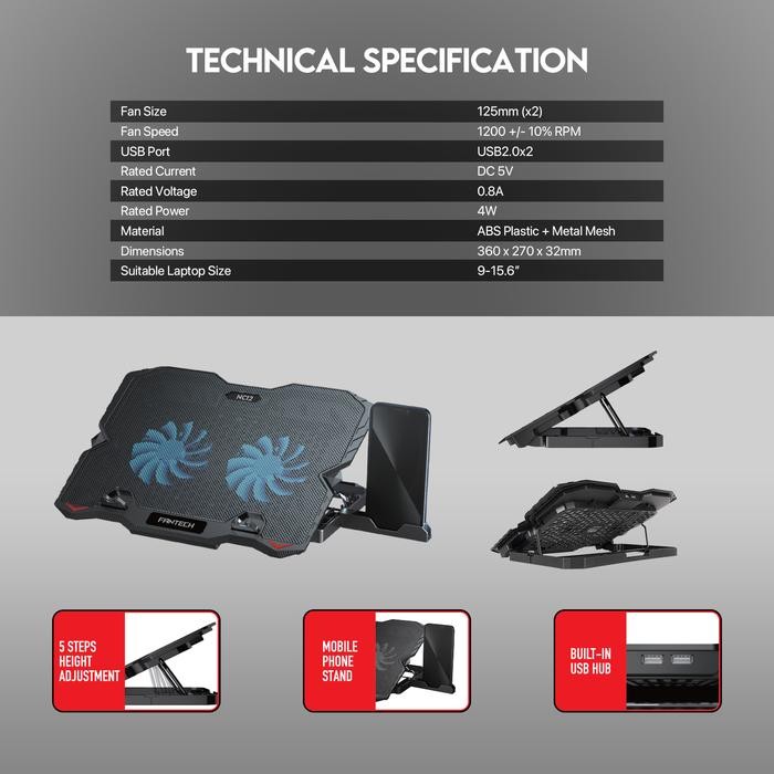 [Expert] Fantech NC12 / NC-12 Notebook Cooler 2 Fan Blue LED