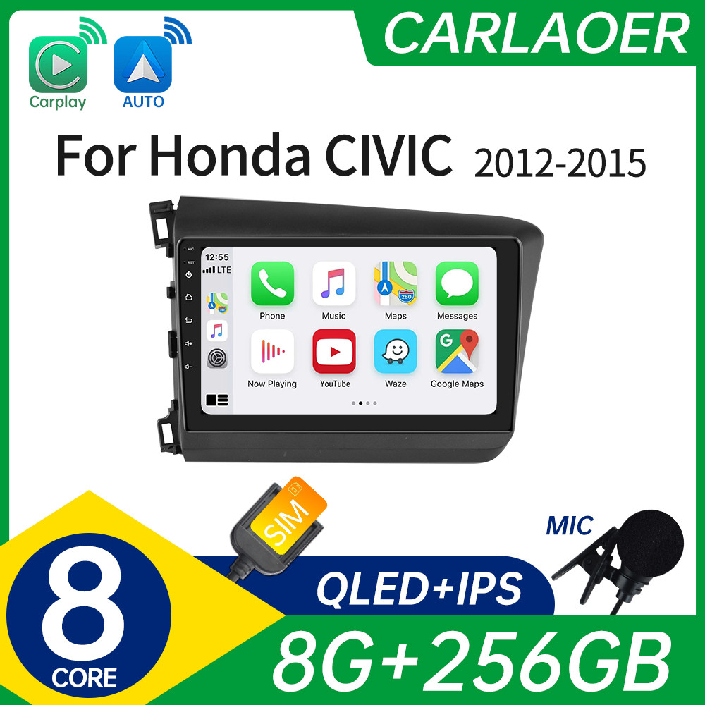 For Honda Civic 2012 2013 2014 2015 Android 10 CarPlay Car Radio