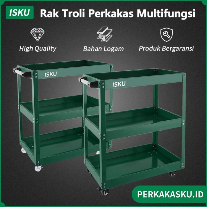 ISKU Troli Bengkel 3 Susun Trolley Trolly Besi Rak Tools Meja Bengkel