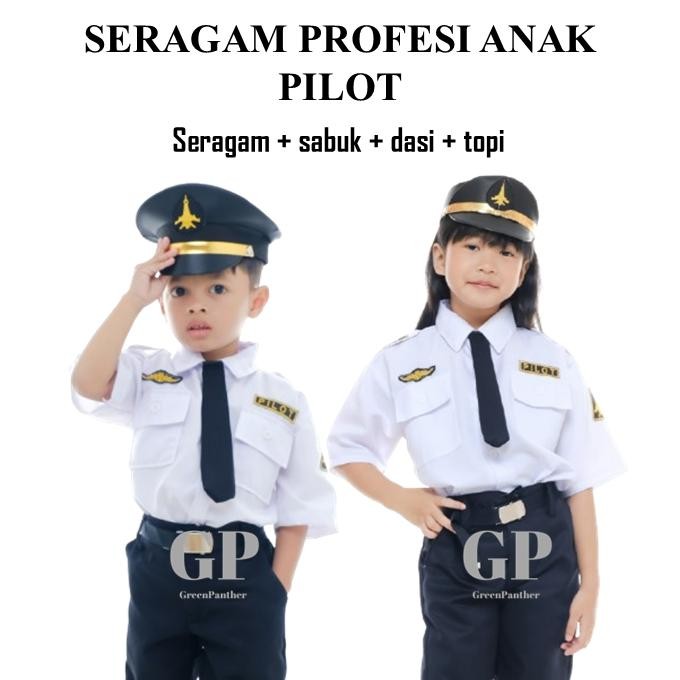 PREMIUM Baju Seragam Pilot anak Laki Laki Perempuan Cowok Cewek Kostum Profesi Anak satu setel