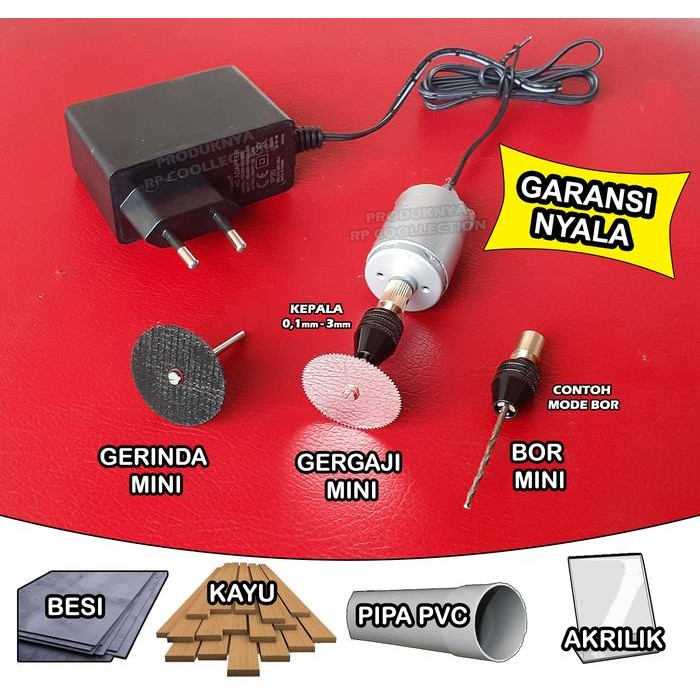 PREMIUM Bor Gerinda Mini Karya Anak Bangsa Serbaguna Bor Mini Gergaji Mini Bor Listrik Plus Adaptor